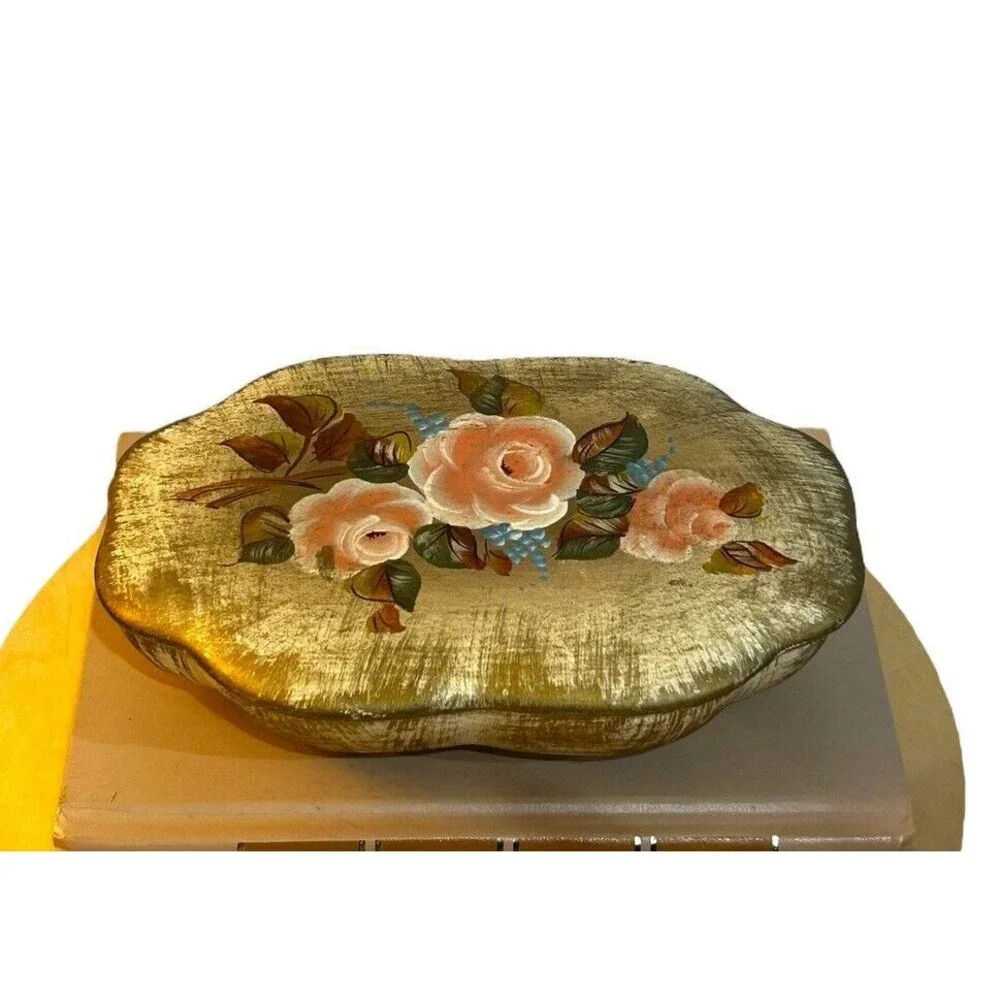 Vtg Vee Jackson Ceramic Lidded Trinket Box Rose Hand Painted California Cottage